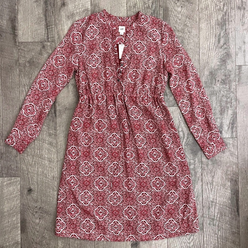 Gap Maternity Red Medallion Print Long Sleeve Empire Waist Dress XS NWT